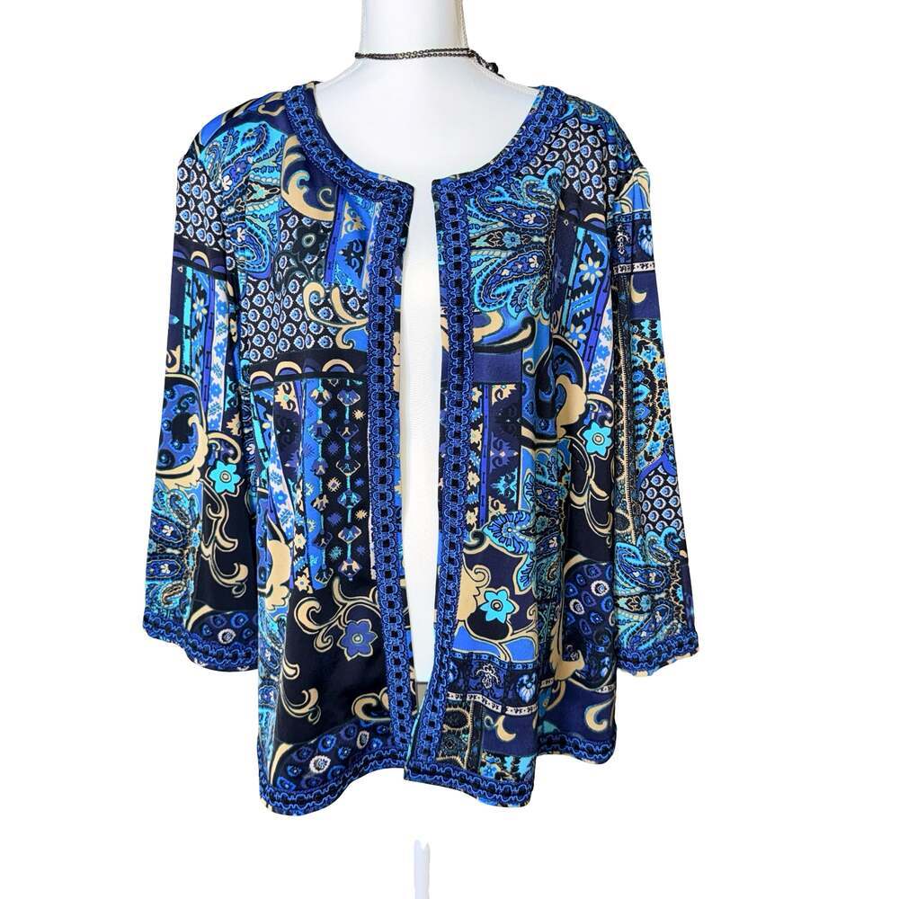 Joan Rivers Women's Sz 3X Paisley Open Front 3/4 Sleeve Jersey Blazer